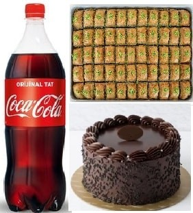 Akşam Keyfi Paketi Yaş Pasta Fıstıklı Baklava ve Litrelik Cola Samsun pasta